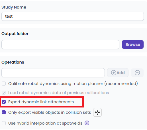 Export dynamic link attachments enabled