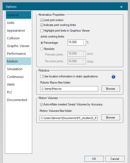 Joint Working Limit Settings