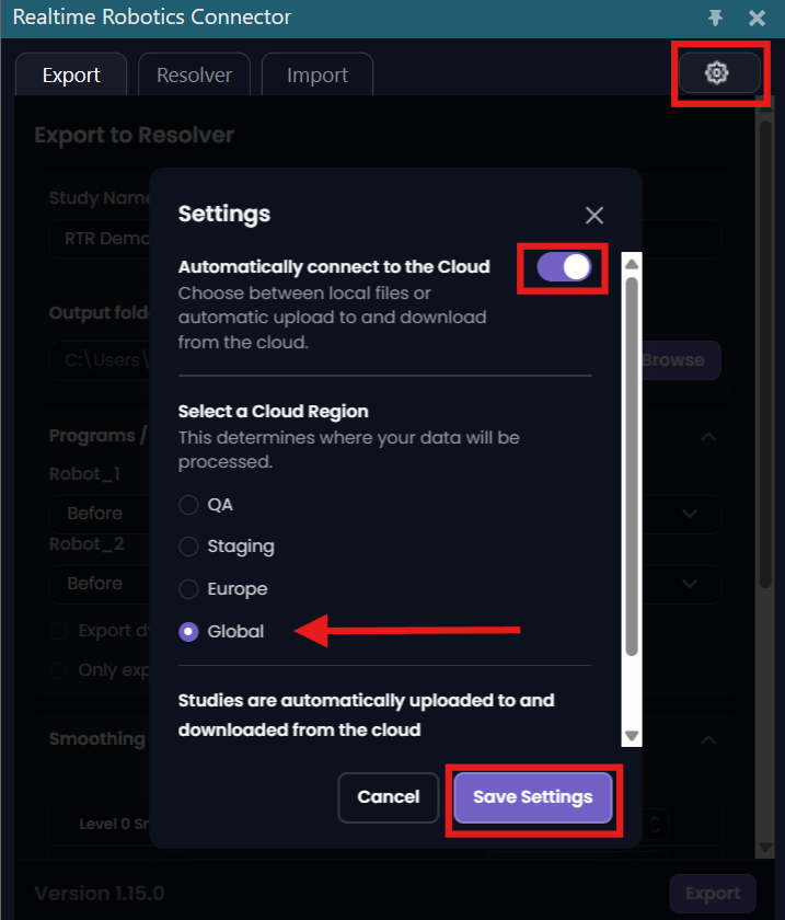 Settings Panel